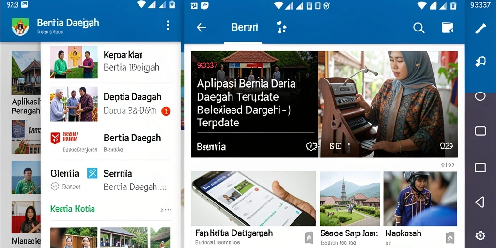 Antarmuka aplikasi 93337 yang menampilkan berita daerah terkini.