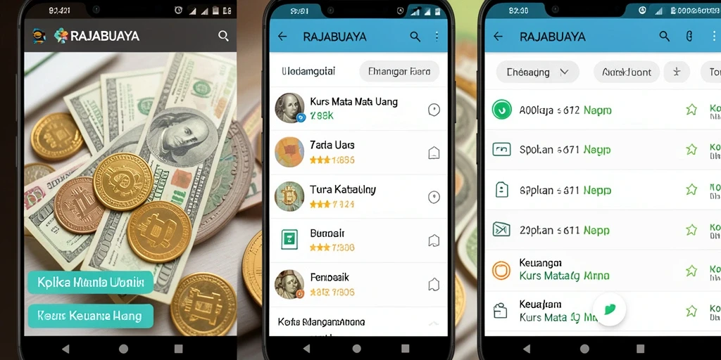 Tampilan antarmuka RAJABUAYA menunjukkan fitur Kurs Mata Uang yang user-friendly.